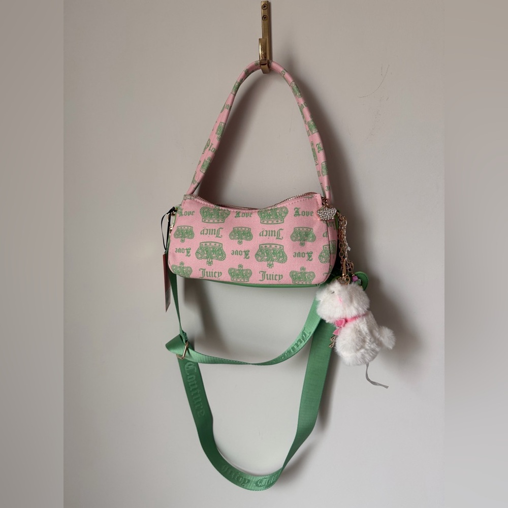 Viral Juicy Couture Pink and Green Shoulder Bag with charms